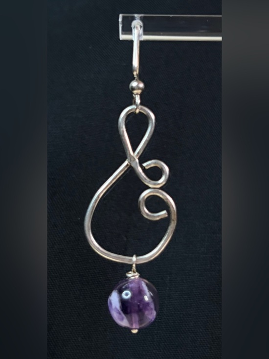 Sterling Silver Amethyst Artisan Hand Crafted Dangle Earrings - Picture 3 of 8